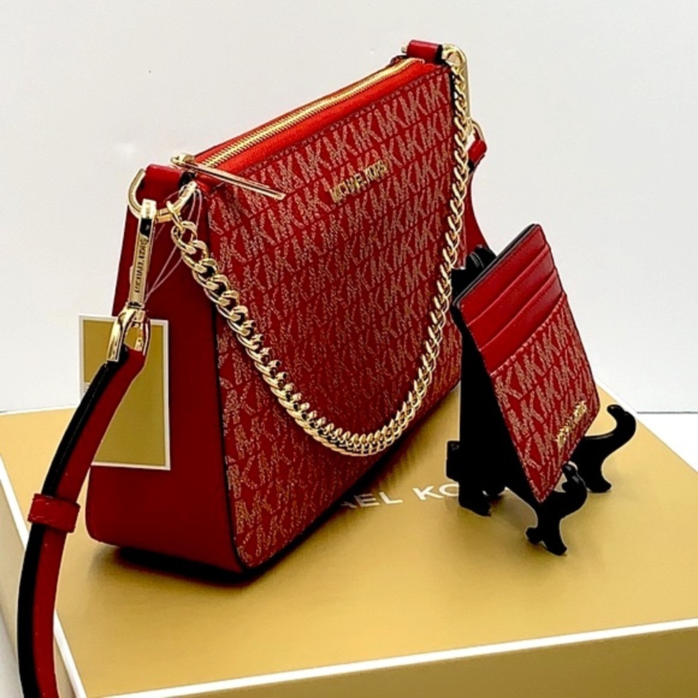 MICHAEL KORS GIFTABLE SHOULDER BAG & CARD HOLDER BOXED SET CHILI PALE GOLD GLITT - Picture 5 of 16